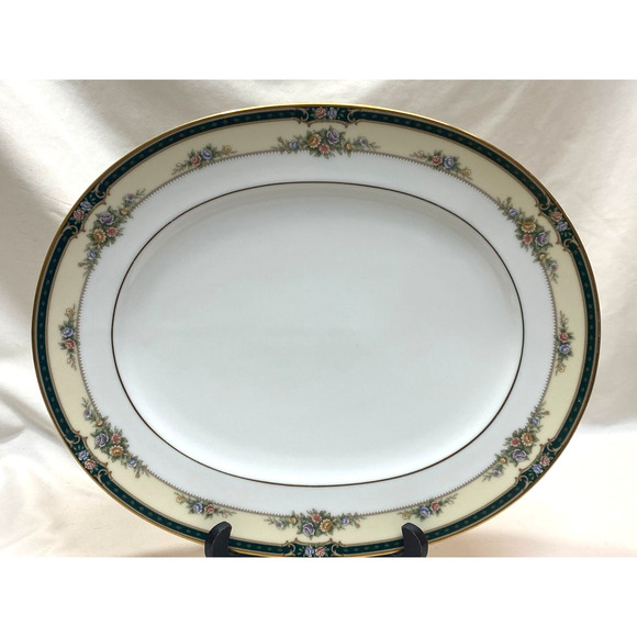 NORITAKE DARNELL 13.75" OVAL SERVING PLATTER WITH FLOWERS & GOLD TRIM EXCELLENT - Picture 1 of 10